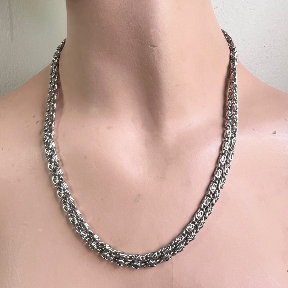 Extra Long Silver Tone Scroll S-Link Rope Chain Necklace 45" Maximalist‎ 90s